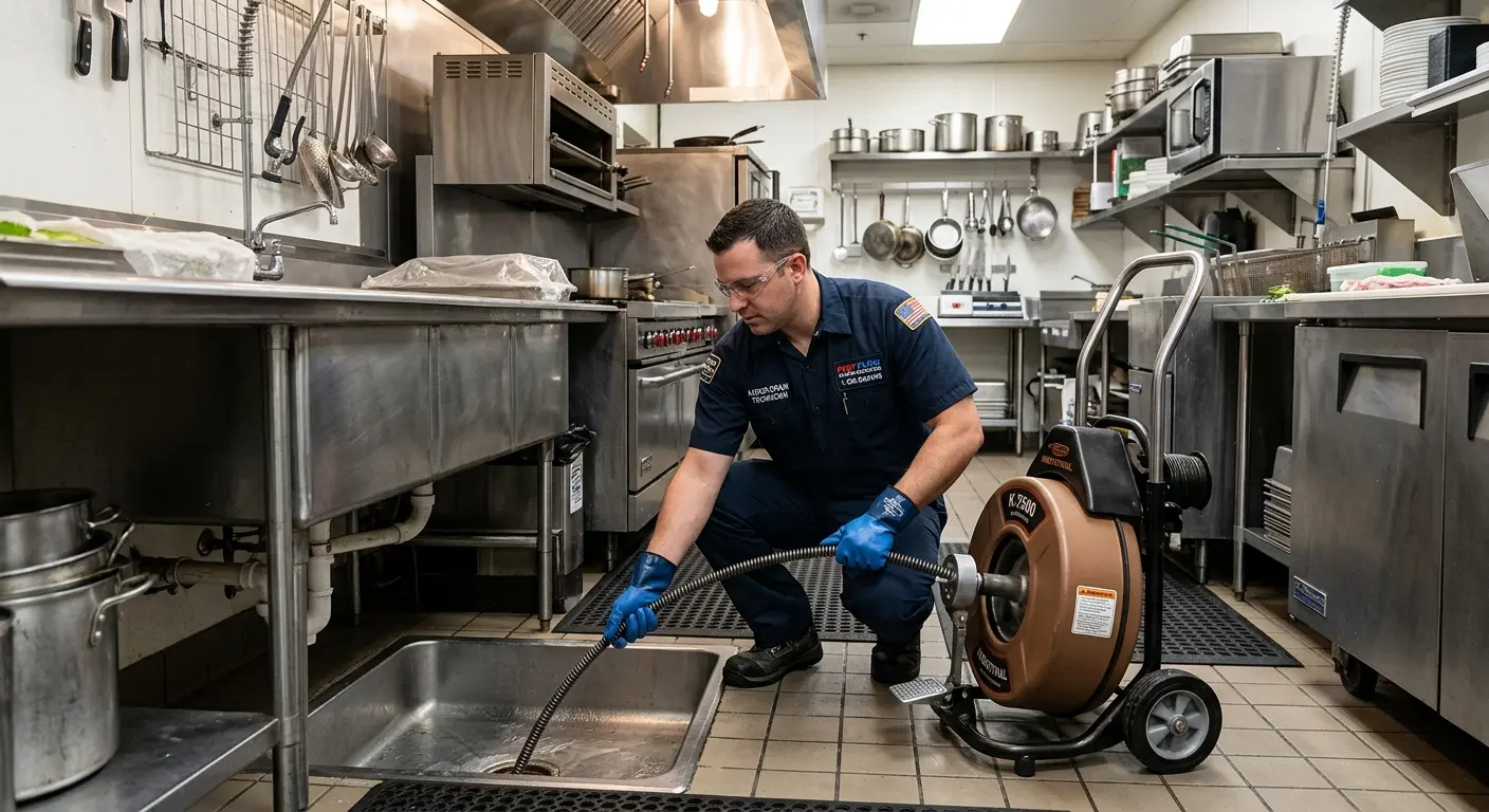 Commercial drain cleaning service in a restaurant kitchen in Bernalillo