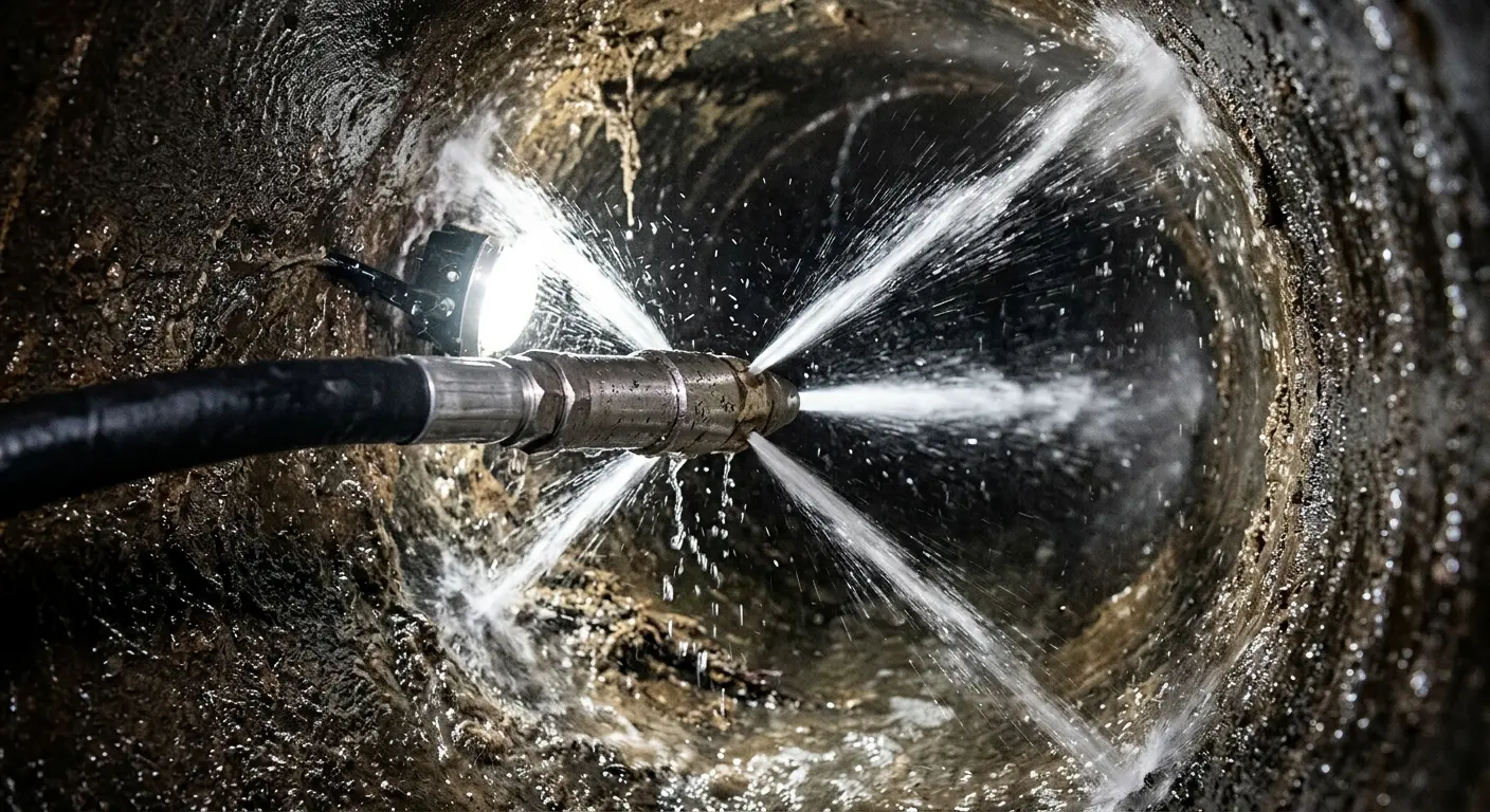 High-pressure hydro jetting nozzle cleaning sewer pipe for Storm Drain Cleaning in Bernalillo